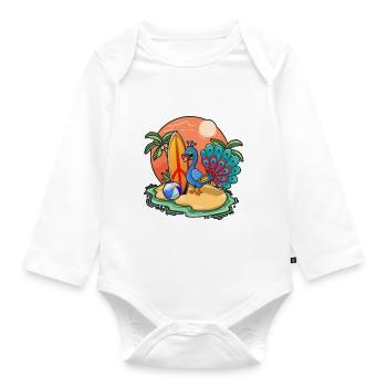 Drôle Paon Surf Lovers Cool Planche de surf Surf - Body Bébé bio manches longues - blanc - Devant