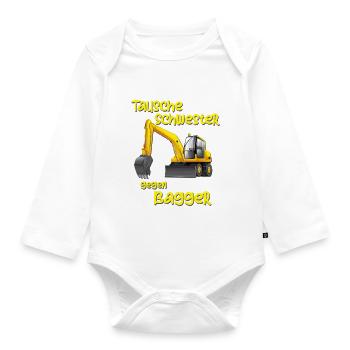 Tausche Schwester gegen Bagger Jungs Lustig Kinder - Baby Bio-Langarm-Body - Weiß - Vorne