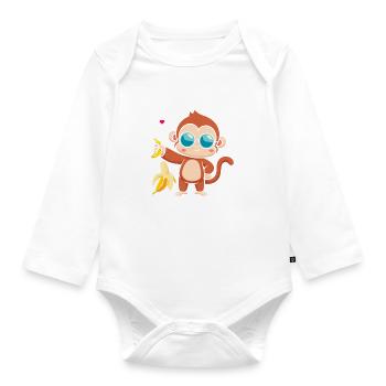 J’adore les singes et les bananes avec Sungla - Body Bébé bio manches longues - blanc - Devant