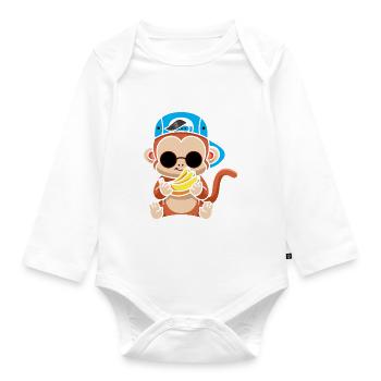 Just Freaking Love Monkeys And Bananas - Organic Longsleeve Baby Bodysuit - white - Front