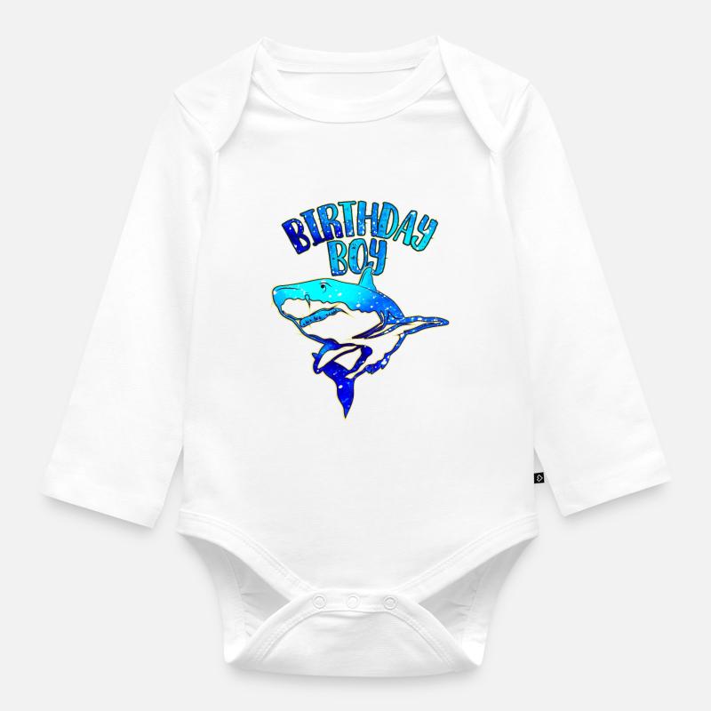 Birthday Boy - Thème Requin - Body Bébé bio manches longues - blanc