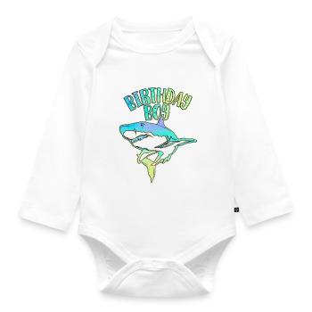 Birthday Boy - Shark Theme - Organic Longsleeve Baby Bodysuit - white - Front