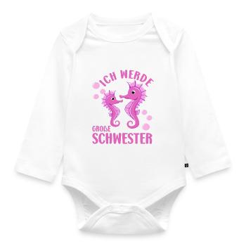 Bald Große Schwester Seepferdchen Geschwister - Baby Bio-Langarm-Body - Weiß - Vorne