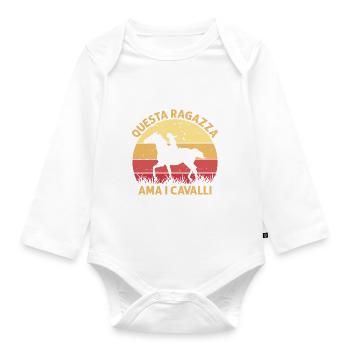 Dieses Mädchen Liebt Pferde Reiten Sonnenuntergang - Baby Bio-Langarm-Body - Weiß - Vorne