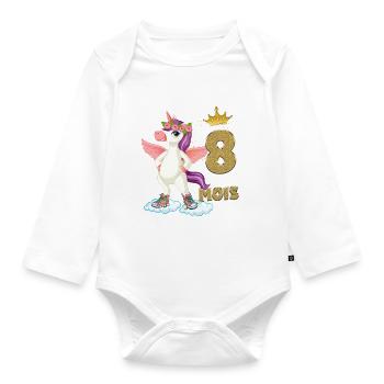 Baby 8 Months Unicorn Magic Birthday Gift - Organic Longsleeve Baby Bodysuit - white - Front