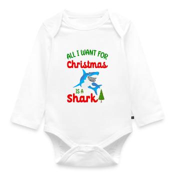 Tout ce que je veux pour Noël, c’est un requin - Body Bébé bio manches longues - blanc - Devant
