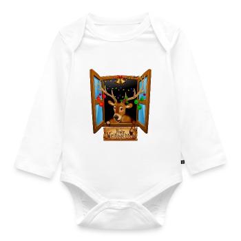 Christmas gift idea reindeer! Merry Christmas - Organic Longsleeve Baby Bodysuit - white - Front