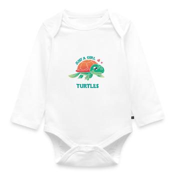 Turtle Cute Girl Love Turtles - Organic Longsleeve Baby Bodysuit - white - Front