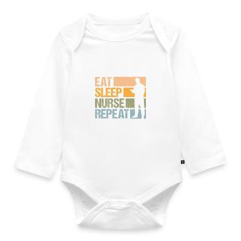 Eat Sleep Nurse Répétez Vintage Idée cadeau - Body Bébé bio manches longues - blanc - Devant