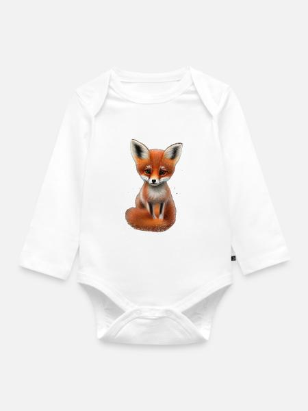 Fuchs handgemalter Fuchs Welpe - Baby Bio-Langarm-Body - Weiß