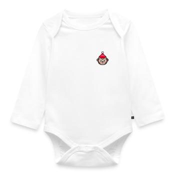 Monkey pixelated Christmas - Funny monkey Xmas - Organic Longsleeve Baby Bodysuit - white - Front