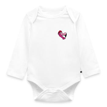 Flamingo Pixelated Christmas - Funny Flamingo - Organic Longsleeve Baby Bodysuit - white - Front