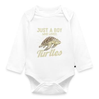 Just A Boy Who Loves Turtles - Baby Bio-Langarm-Body - Weiß - Vorne
