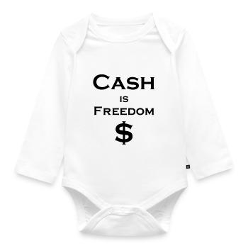 Cash is FREEDOM $ - schwarz mit weißem Rand - Baby Bio-Langarm-Body - Weiß - Vorne