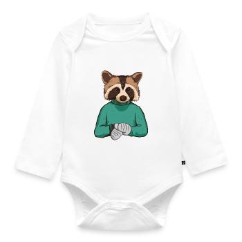 Waschbär trägt gestrickten Pullover - Waschbär - Baby Bio-Langarm-Body - Weiß - Vorne