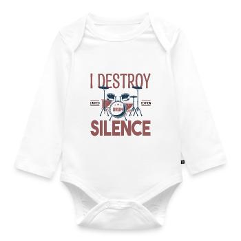 Ich zerstöre das Schweigen. Geschenkschlagzeuger, Geschenkmusiker - Baby Bio-Langarm-Body - Weiß - Vorne