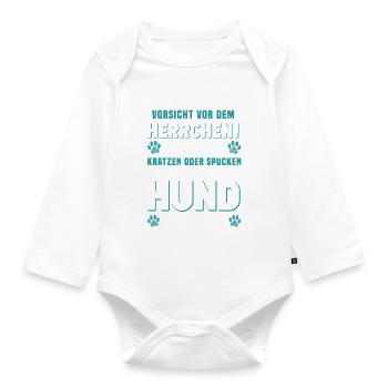 Vorsicht Vor Dem Herrchen Der Hund Ist Harmlos - Baby Bio-Langarm-Body - Weiß - Vorne