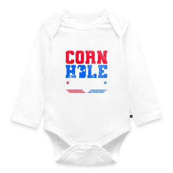 Cornhole Player Blind Hole - Funny Cornhole - Organic Longsleeve Baby Bodysuit - white - Front