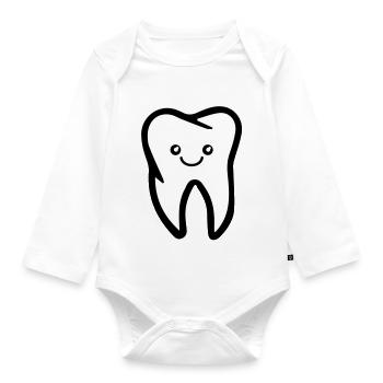 tooth smile - Organic Longsleeve Baby Bodysuit - white - Front