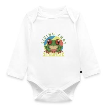 Red-eyed frog design for a frog hunter - Organic Longsleeve Baby Bodysuit - white - Front