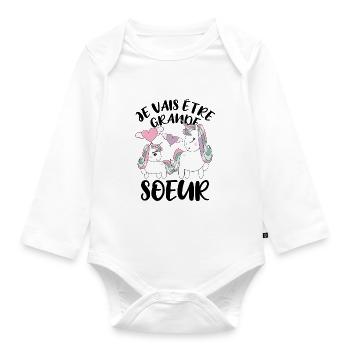Future Grande Sœur Licornes Annonce Grossesse - Baby Bio-Langarm-Body - Weiß - Vorne