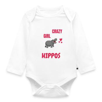 Crazy Girl Animal Hippo Gift Hippo Hippo - Organic Longsleeve Baby Bodysuit - white - Front
