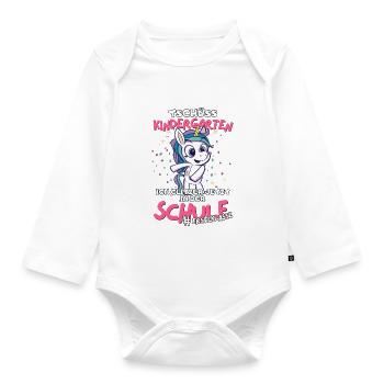 Schule Einhorn-Abschiedsgeschenk für Kitaabgänger - Baby Bio-Langarm-Body - Weiß - Vorne
