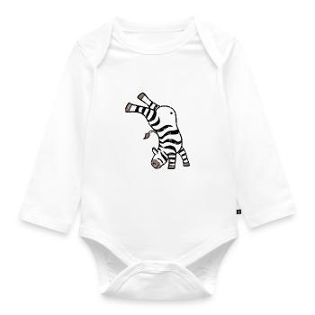 Kawaii Zebra Handstand Design - Baby Bio-Langarm-Body - Weiß - Vorne
