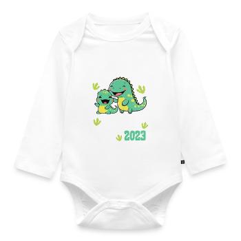 Ich werde großer Bruder 2023 Dino Brüder für Jungs - Baby Bio-Langarm-Body - Weiß - Vorne