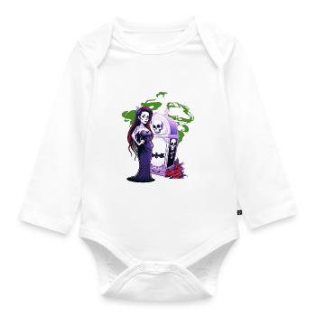 Goth Pin Up Girl stehend neben einem Grab - Gothic - Baby Bio-Langarm-Body - Weiß - Vorne