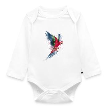 Watercolor Colorful Scarlet Macaw Parrot Pantanal - Organic Longsleeve Baby Bodysuit - white - Front
