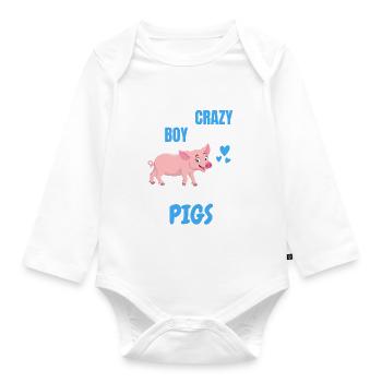 Farm Animal Farmer Boys Gift Pig - Organic Longsleeve Baby Bodysuit - white - Front