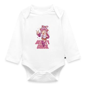 Rosa Haare Anime-Mädchen - Baby Bio-Langarm-Body - Weiß - Vorne