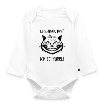 Ich schnarche nicht, Ich schnurre - Grinsekatze - Baby Bio-Langarm-Body - Weiß - Vorne