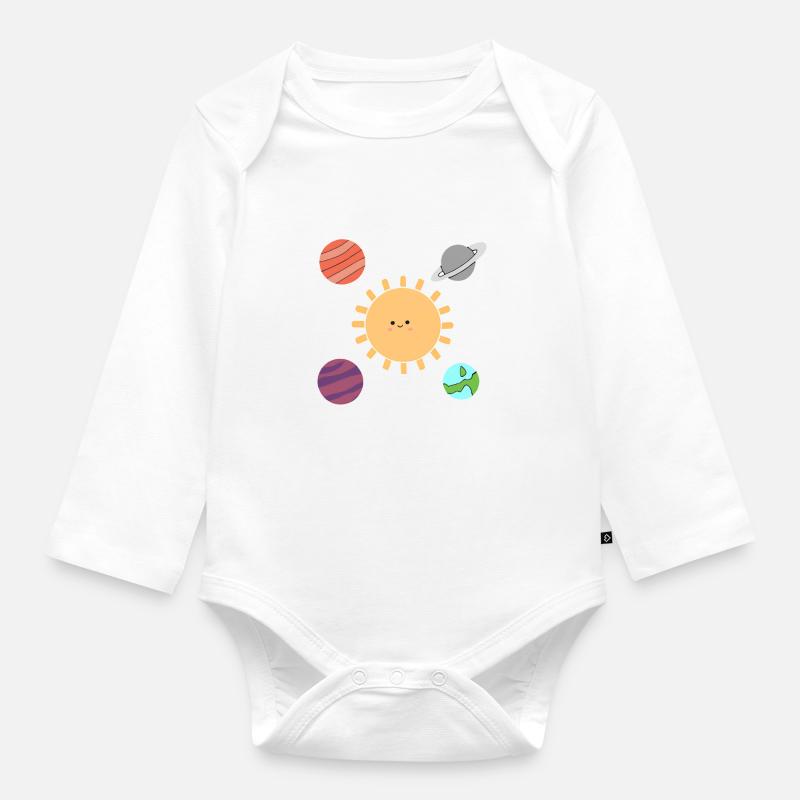 Soleil, Système solaire, Terre, Jupiter, Saturne, Mars, Vénus - Body Bébé bio manches longues - blanc