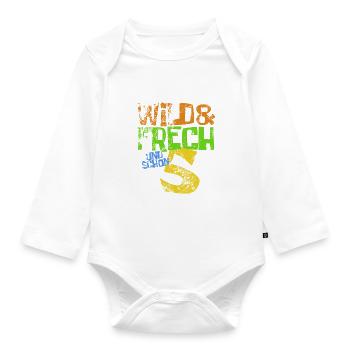Wild & frech und schon 5 Geburtstag Geschenk - Baby Bio-Langarm-Body - Weiß - Vorne