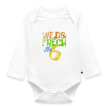 Wild & frech und schon 6 Geburtstag Geschenk - Baby Bio-Langarm-Body - Weiß - Vorne