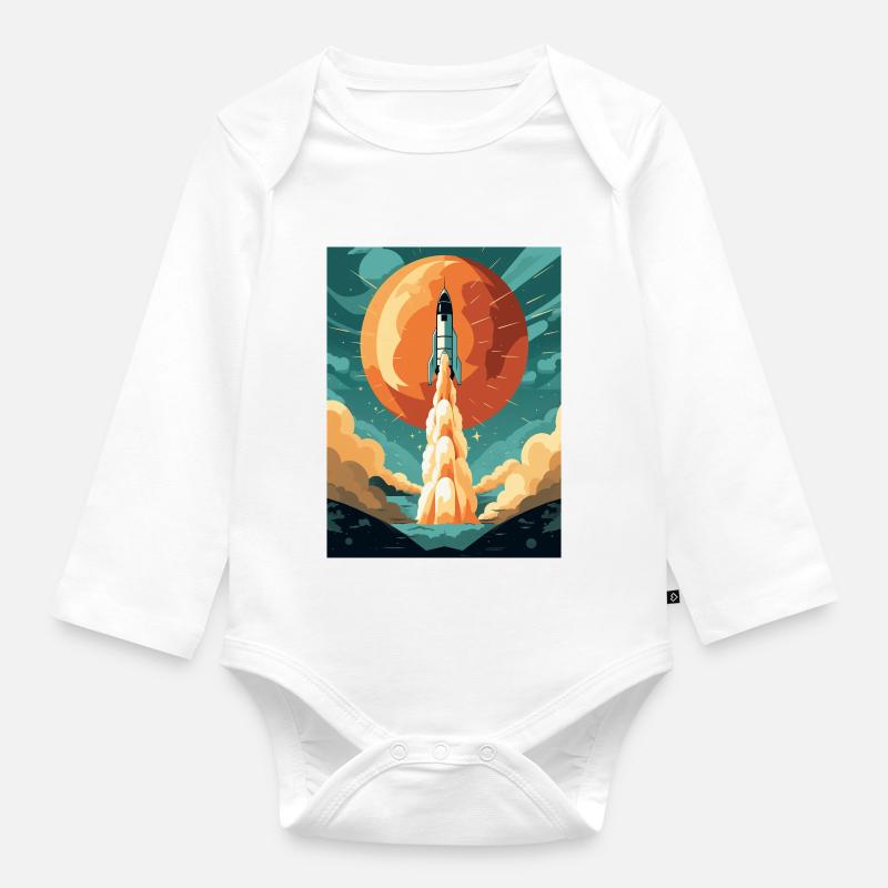 Rocket Launch Raketenstart - Organic Longsleeve Baby Bodysuit - white
