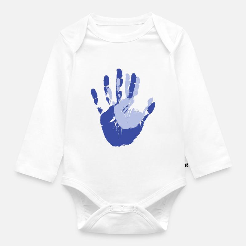 Empreintes mains dans la main aux parents avec cadeau d’enfant - Body Bébé bio manches longues - blanc