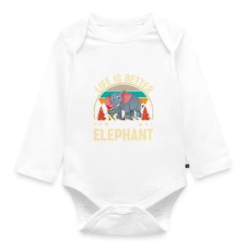Life Is Better With An Elephant Background Forest - Organic Longsleeve Baby Bodysuit - white - Front