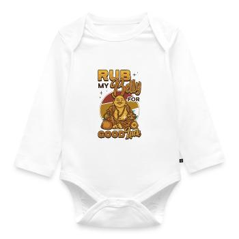 Rub My Belly For Good Luck, Funny Buddha - Organic Longsleeve Baby Bodysuit - white - Front