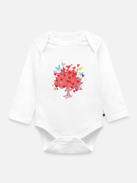 Baum des Lebens ,Lebensbaum,herzen,schmetterlinge - Langærmet babybody, økologisk bomuld - hvid