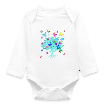 Tree of Life,Tree of Life,Flowers,Butterflies - Organic Longsleeve Baby Bodysuit - white - Front