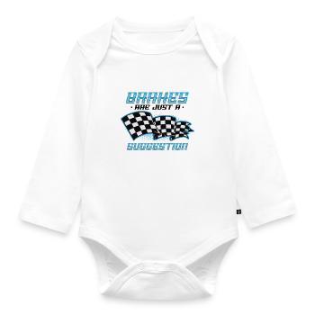 Brakes are just a suggestion, Racing Checkered - Organic Longsleeve Baby Bodysuit - white - Front