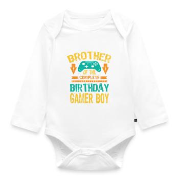 Bro Brother Of the Birthday Gamer Boy Gaming Gift - Organic Longsleeve Baby Bodysuit - white - Front