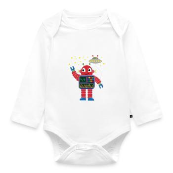 Roboter gratuliert 2 Lichtjahre zweiter Geburtstag - Baby Bio-Langarm-Body - Weiß - Vorne
