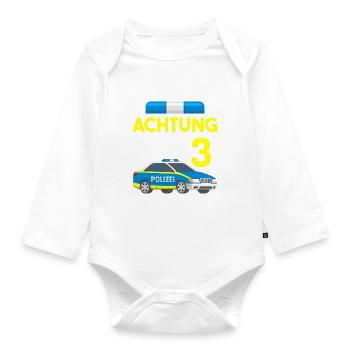 Achtung Achtung ich bin 3 & schon voll im Einsatz - Baby Bio-Langarm-Body - Weiß - Vorne