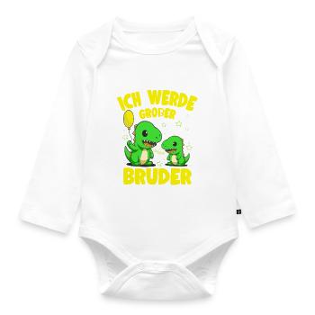 Werde Großer Bruder Dino Geschwister Kind Geburt - Baby Bio-Langarm-Body - Weiß - Vorne