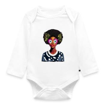 Afrikanische Dame mit Afro - Baby Bio-Langarm-Body - Weiß - Vorne