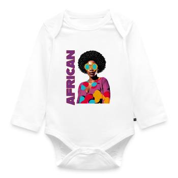 Black Woman mit Schriftzug African - Baby Bio-Langarm-Body - Weiß - Vorne